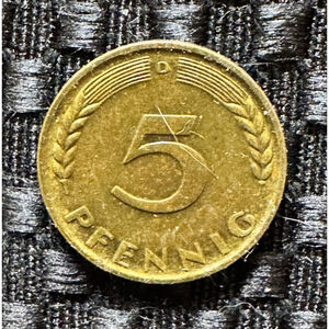 5 Pfennigs non-magnetic 1966 D 	Federal Republic of Germany Coin KM# 107